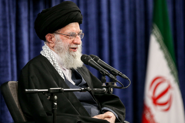 Iran's Supreme Leader Ayatollah Ali Khamenei speaks during a meeting in Tehran, Iran, April 3, 2024. Office of the Iranian Supreme Leader/WANA (West Asia News Agency)/Handout via REUTERS ATTENTION EDITORS - THIS PICTURE WAS PROVIDED BY A THIRD PARTY